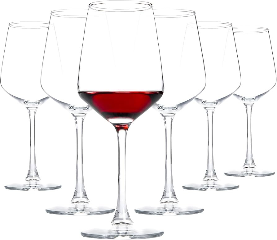 Red/White Wine Glasses Set of 6, 12 oz Clear Wine Glasses with Stem, Dishwasher Safe | Amazon (US)