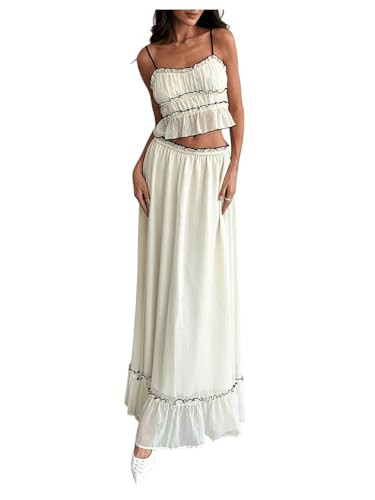 SOLY HUX Women's Skirt Sets 2 Piece Outfits Contrast Trim Ruffle Hem Cami Tops and Maxi Skirt Vac... | Amazon (US)