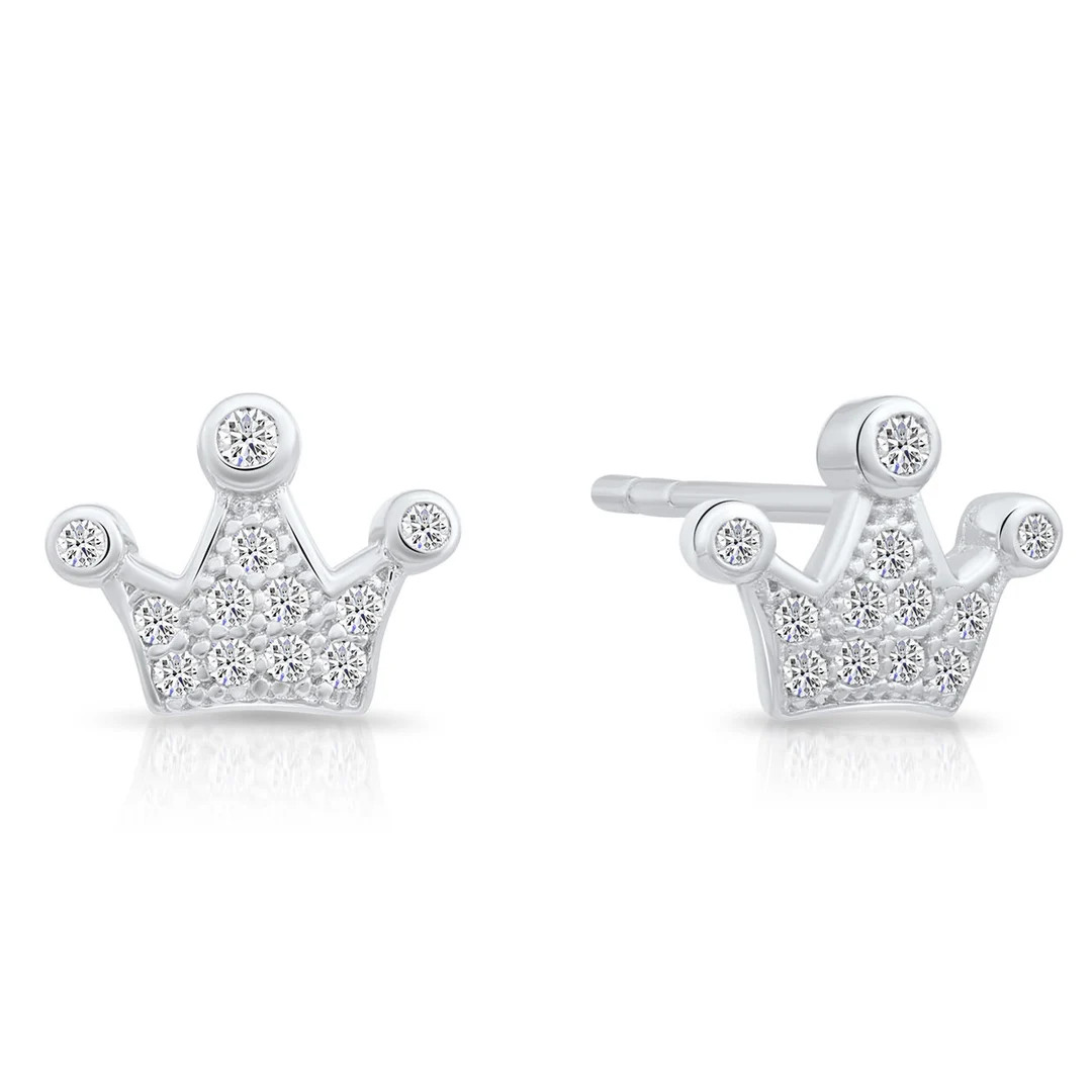 Royal Princess Crown CZ Stud Earrings in Sterling Silver | Etsy (US)