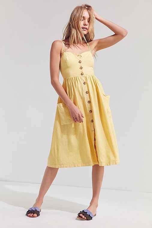 Cooperative Emilia Linen Button-Down Midi Dress,YELLOW,XS | Urban Outfitters US