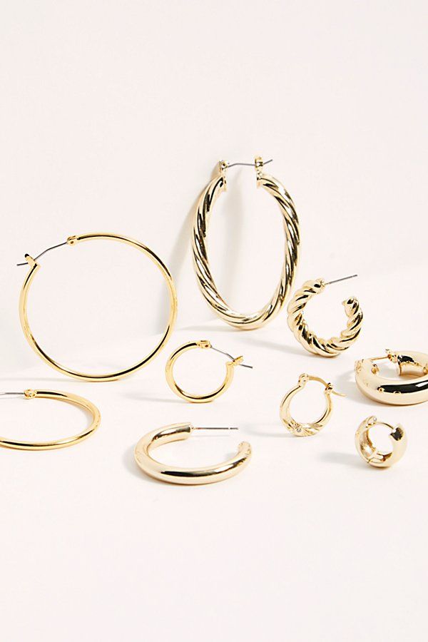 Gold Plated Hoop Earring Set by Free People, Gold Delicate, One Size | Free People (Global - UK&FR Excluded)