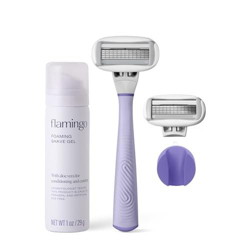 Flamingo Shaving Razor Set for Women - Original Razor Handle, 2 Blade Refills, Foaming Shaving Gel, and Shower Holder - Lilac | Amazon (US)