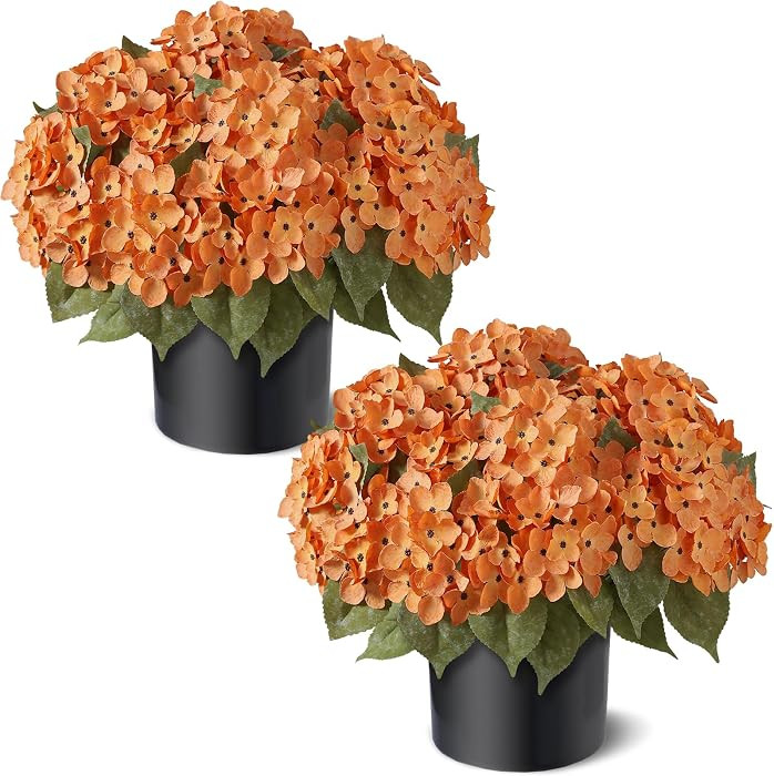 2Sets Artificial Fall Hydrangea Flower Topiary Ball Trees for Porch(Orange) | Amazon (US)