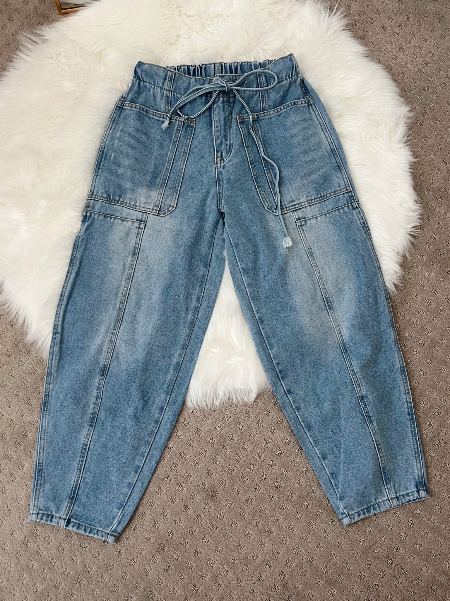 Free people lookalike barrel jeans with intricate details. These are so affordable for under $50! 👏🏼 

#LTKFindsUnder50 #LTKStyleTip #LTKFallSale