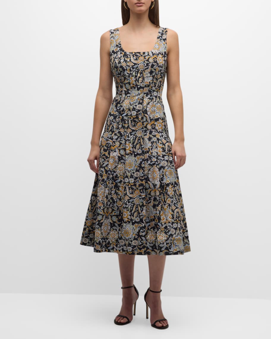 Veronica Beard Jolie Printed A-Line Midi Dress | Neiman Marcus