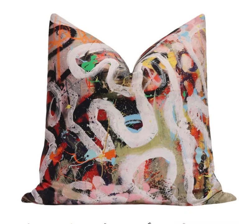Street Diptyque | Pierre Frey graffiti print | multi color pillow | designer fabric | | Etsy (US)