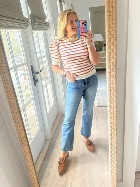 Give me all the striped puff sleeve tops for fall. Wearing size small in this one. Jeans are the new Risen denim from Avara in size 26. Code FANCY15 for 15% off.


#LTKstyletip #LTKsalealert #LTKSeasonal