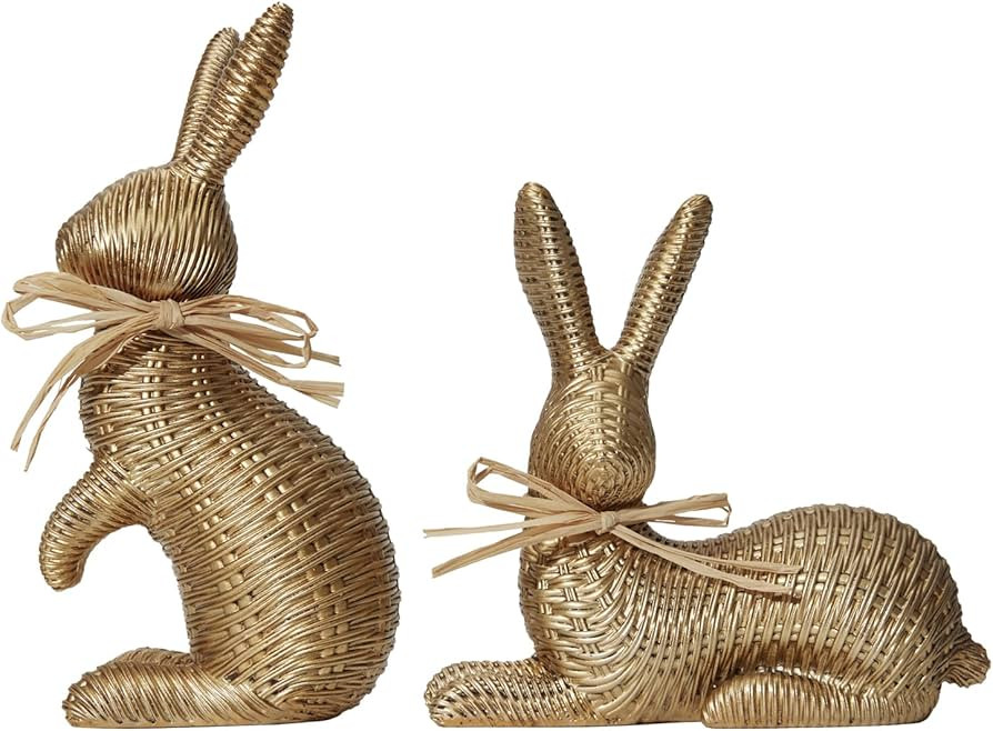 DN DECONATION Easter Decorations Bunny Figurines Set, Rattan Effect Resin Gold Bunnies Standing &... | Amazon (US)