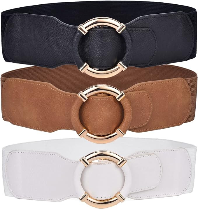 Beltox Women Elastic Belt Dress Stretchy Wide Waist Vintage Thick Cinch PU Leather | Amazon (US)