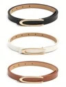 3pcs Women's Gold Tone Buckle Black/white/brown All-match Romantic Casual Thin Belt, Suitable For... | SHEIN