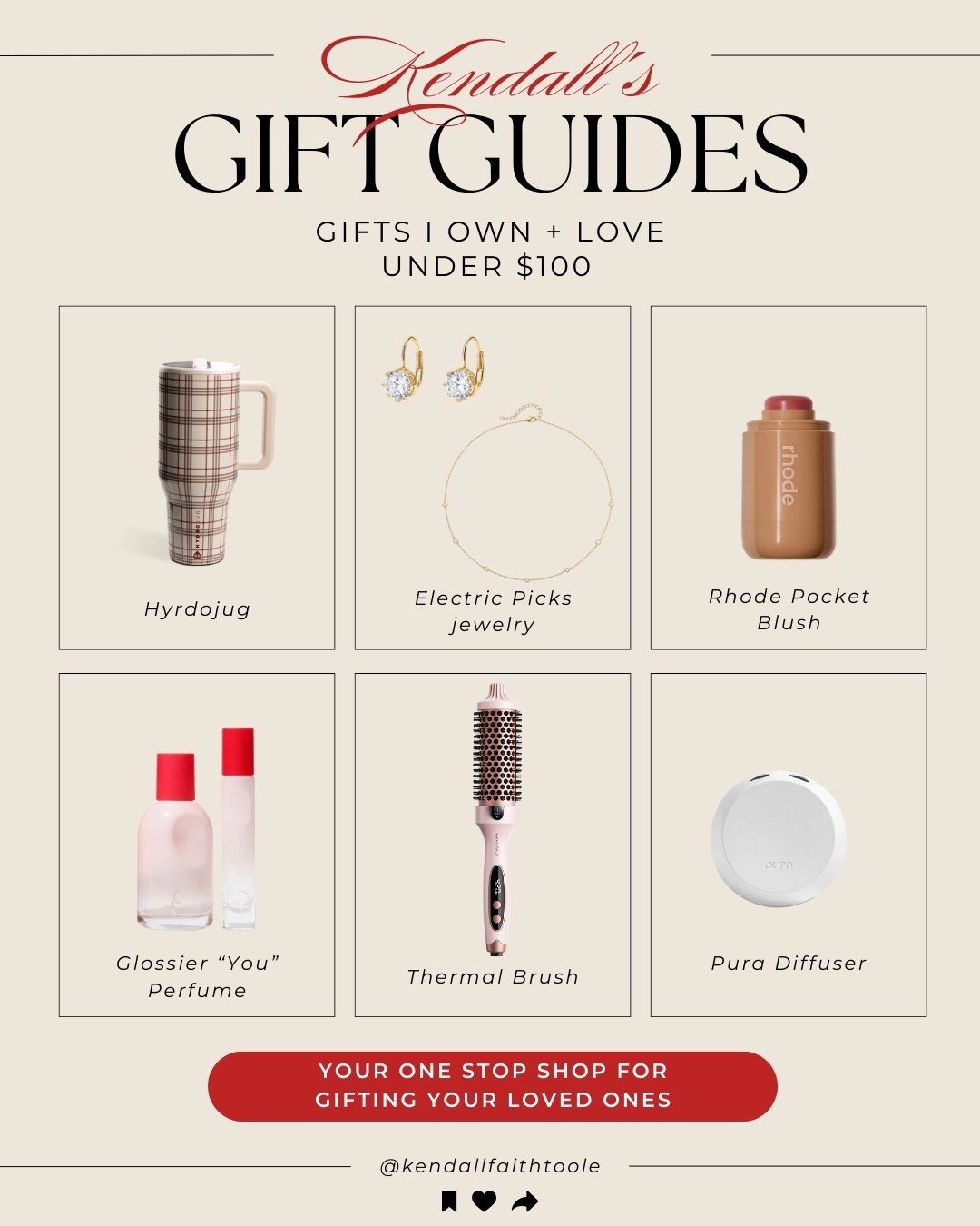 Gifts I own & love under $100😍 Hyrdojug, Electric Picks jewelry, Rhode, Glossier perfume, thermal brush, Pura 

#LTKCyberWeek #LTKGiftGuide #LTKHoliday