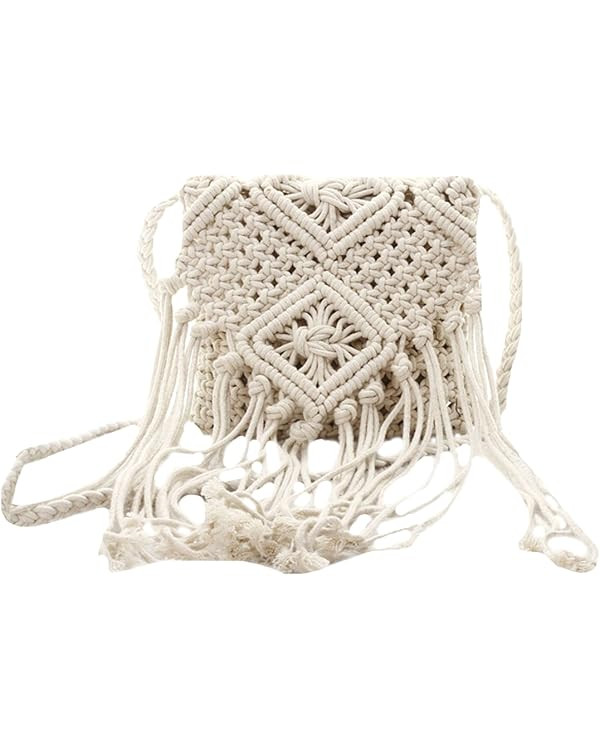Van Caro Handwoven Cotton Straw Shoulder Bag Crochet Tassel Beach Bohemian Purse for Women | Amazon (US)