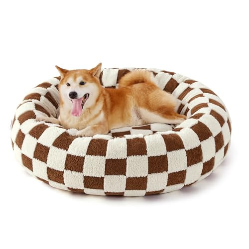 Lesure Donut Large Dog Bed - Round Cat Beds for Indoor Anti-Anxiety Calming Pet Beds, Washable Cute Modern Beds with Teddy Sherpa Plush & Anti Slip Bottom, 36 Inch, Brown | Amazon (US)