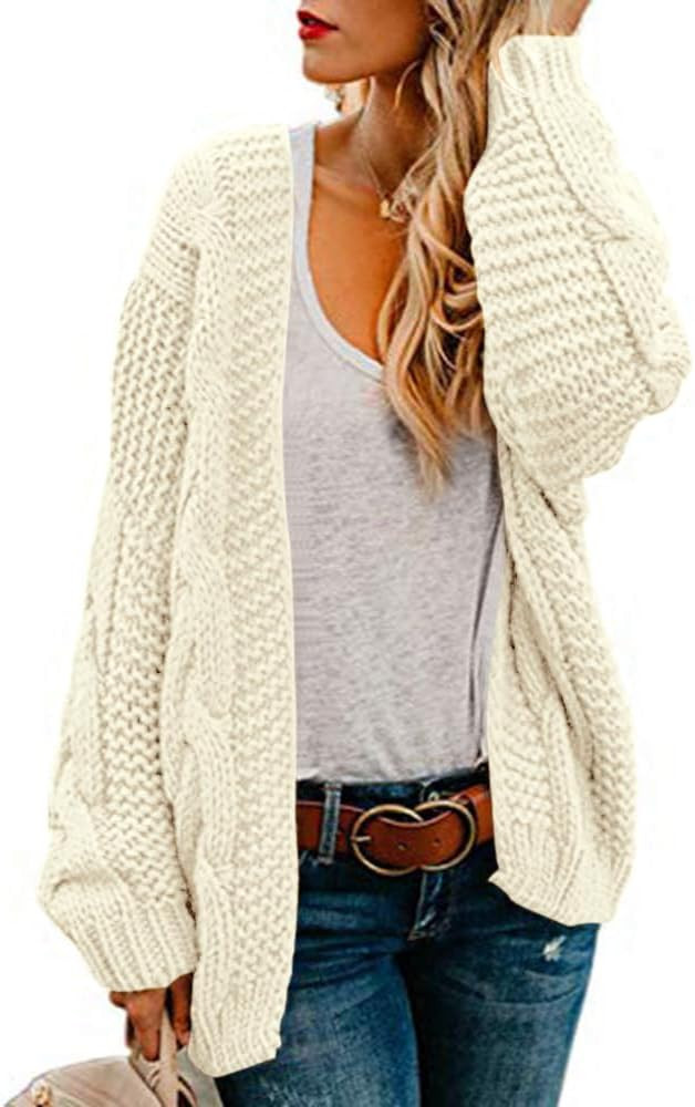 Womens Oversized Chunky Open Front Cardigan Sweaters Cable Knit Long Sleeve Cardigans Outwear Coats | Amazon (US)