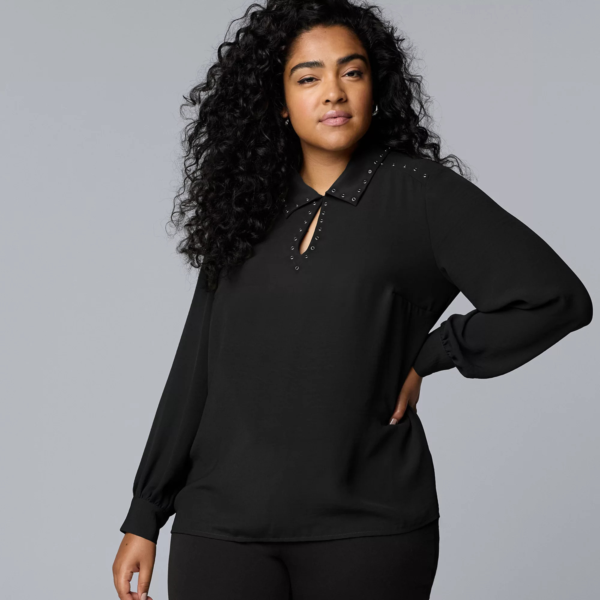 Plus Size Simply Vera Vera Wang Long Sleeve Rivet Popover | Kohl's