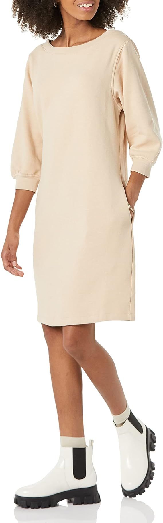 Amazon Essentials Women's Fleece Blouson Sleeve Crewneck Sweatshirt Dress (Available in Plus Size... | Amazon (US)