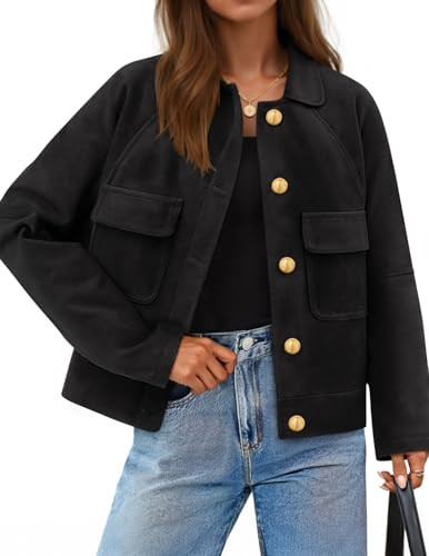 ZESICA Fall Winter Jackets for Women 2025 Trendy Long Sleeve Button Down Army Shackets Coat with ... | Amazon (US)