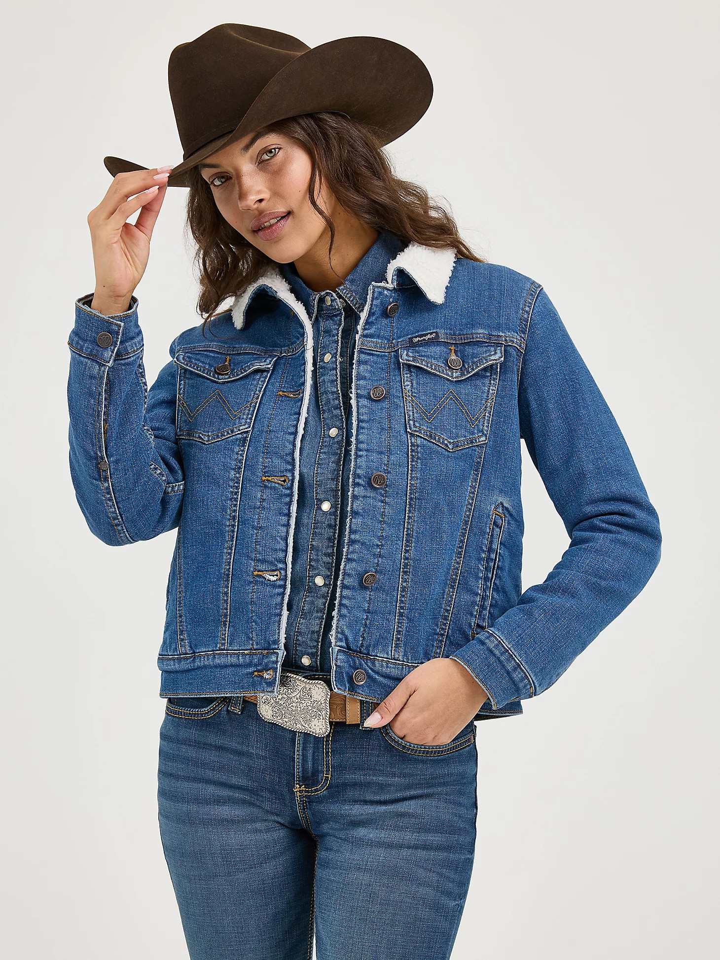 Women's Wrangler Retro® Sherpa Lined Western Denim Jacket in Denim | Wrangler