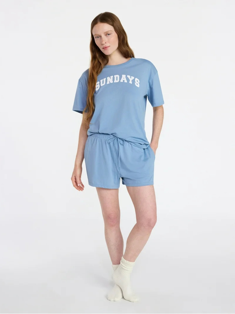 Joyspun Women's Short Sleeve Top and Shorts Pajama Set, 2-Piece, Sizes XS-3X | Walmart (US)