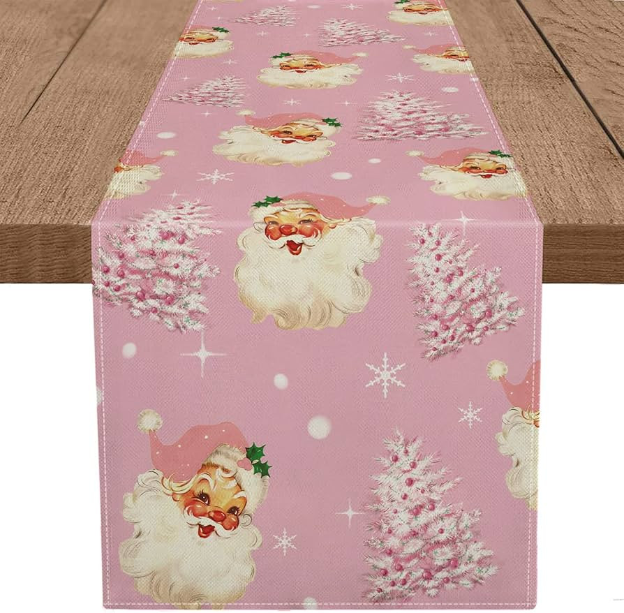 Christmas Table Runner Santa Claus Merry Christmas Tree Snowflake Pink Long Runners for Winter Xm... | Amazon (US)