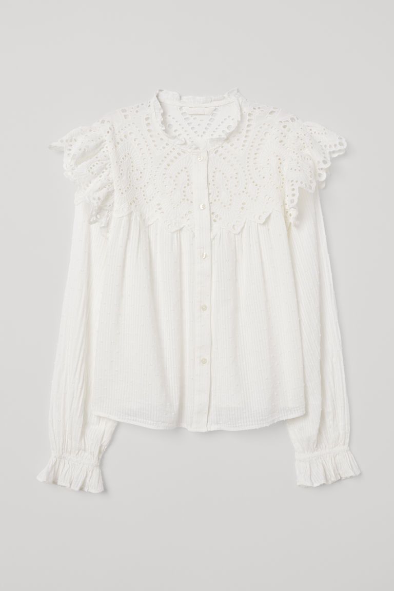 H & M - Blouse with Eyelet Embroidery - White | H&M (US + CA)