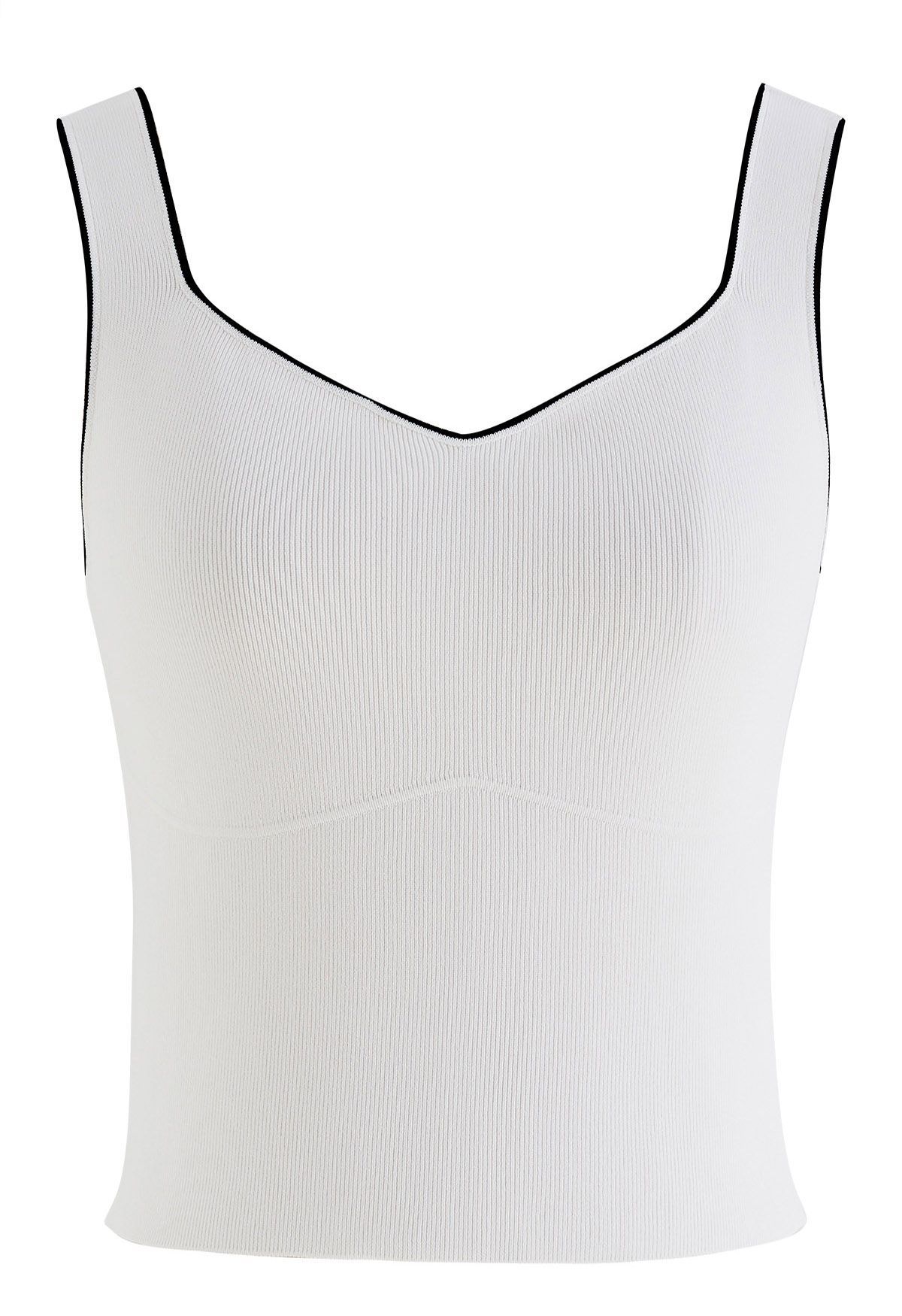 Contrast Edge Crop Tank Top in White | Chicwish