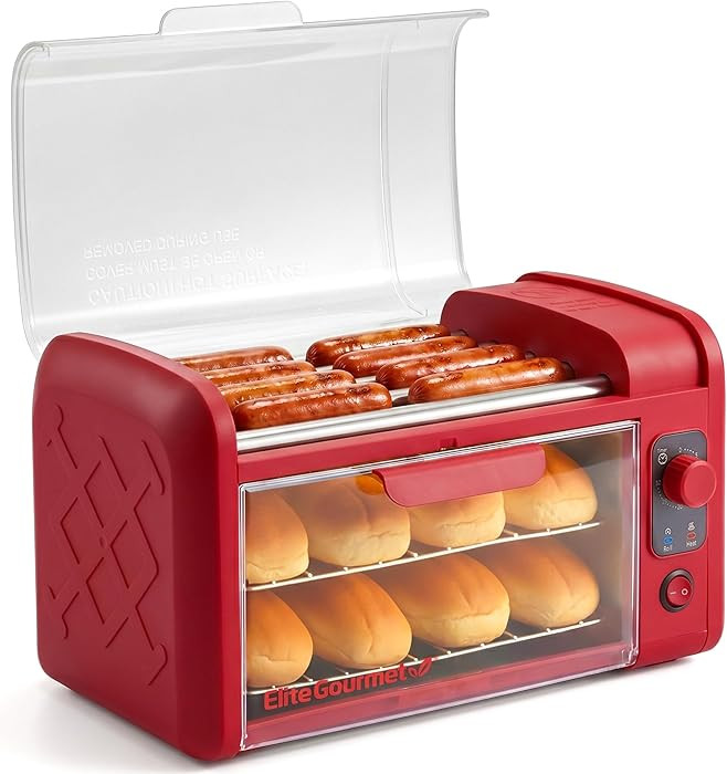 Elite Gourmet 8 Hot Dog Roller & Toaster Oven | 5 Stainless Steel Rollers, 30-Min Timer, Auto Shu... | Amazon (US)