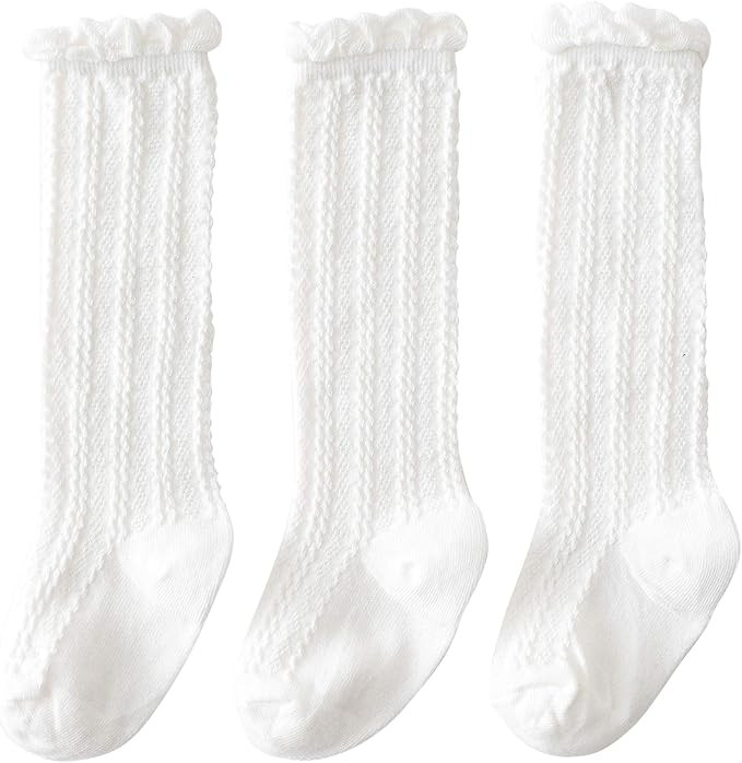 Jastore 5 Pairs/3 Pairs Unisex Baby Girl Boy Lace Stocking Knit Knee High Cotton Socks | Amazon (US)
