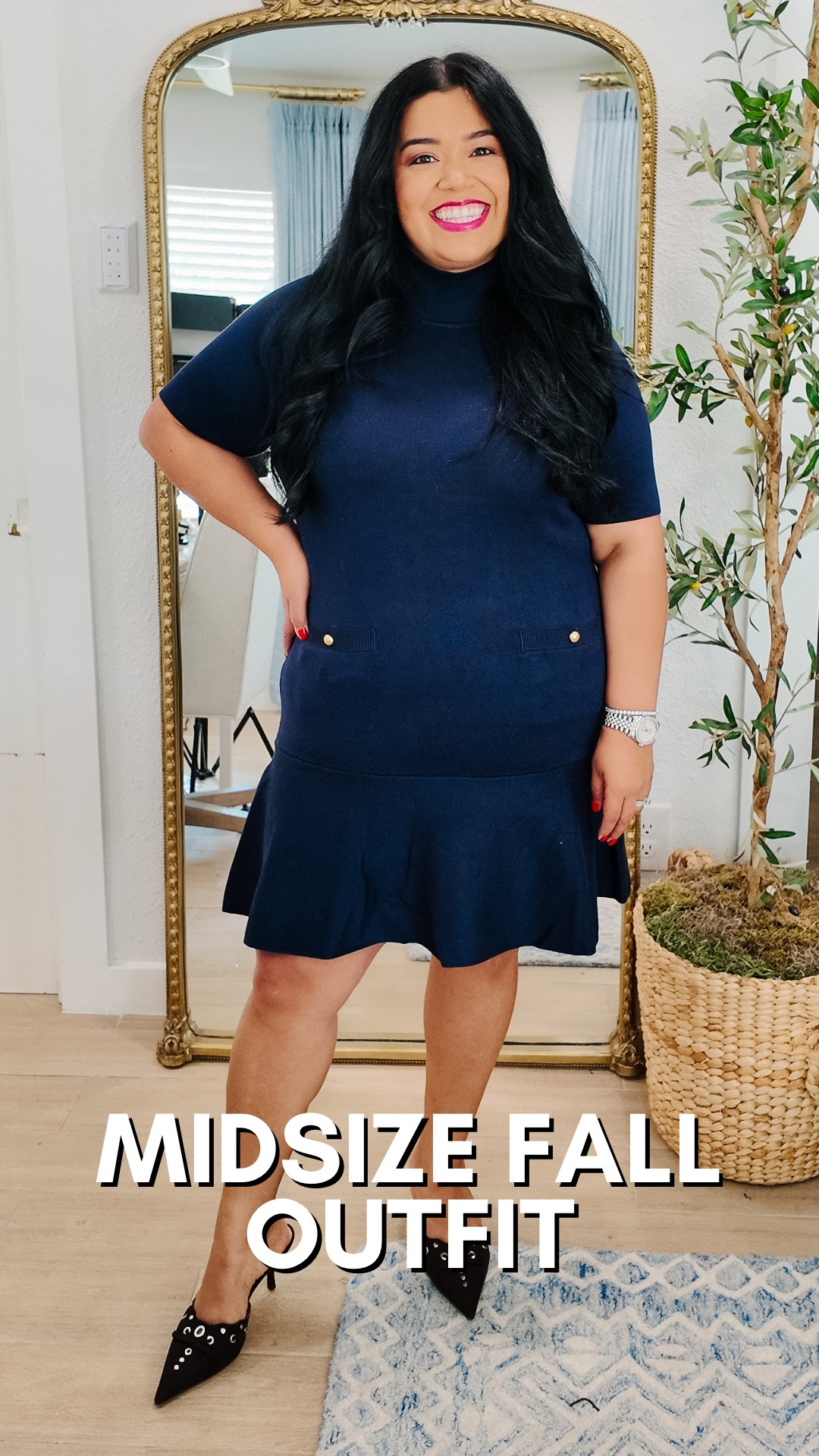 This Walmart dress is 100% cotton and wears like a dream! I love wearing it alone or with a blazer. I love the feminine peplum at the bottom, it creates a lot of movement when you walk. I’m wearing a Large. 

My kitten heel mules are also from Walmart and they are true to size and wide width friendly. 

Fall dress, navy dress, sweater dress, fall kitten heels 

#LTKPetite #LTKMidsize #LTKWorkwear