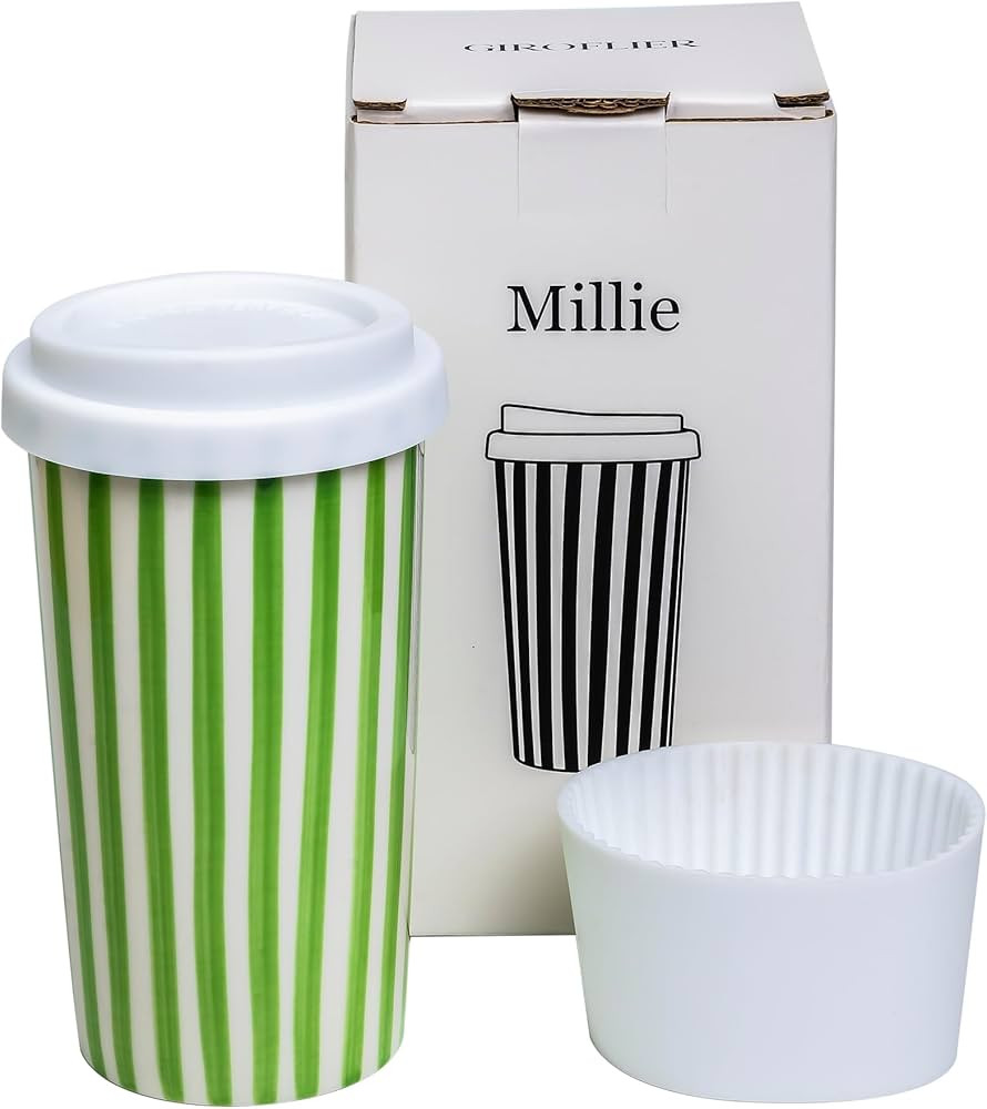 Millie 12oz Ceramic Tumbler - Stylish Travel Coffee Mug with Lid, Microwave & Dishwasher Safe - C... | Amazon (US)