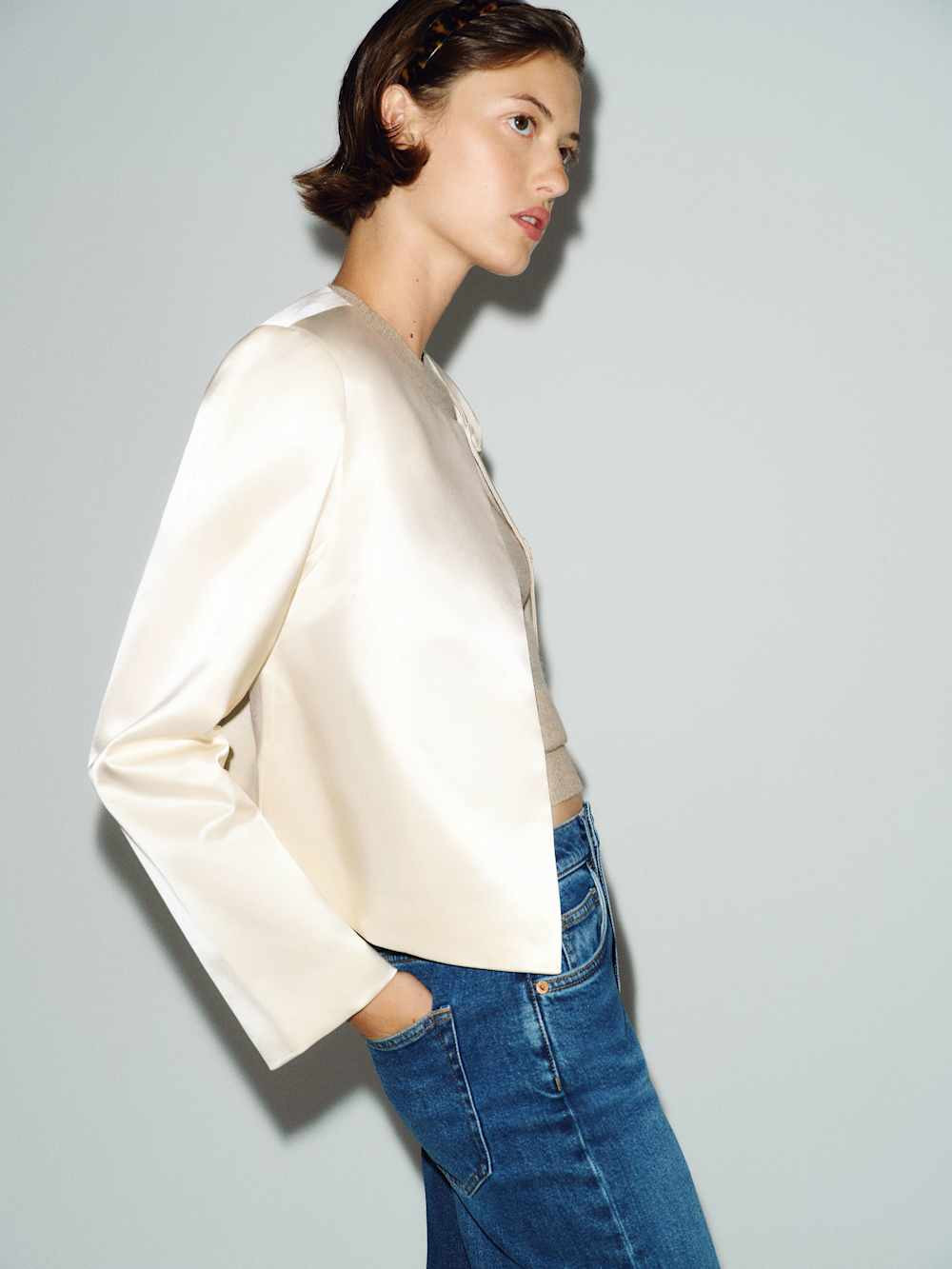 Stella Cropped Satin Jacket | Reformation (Global)