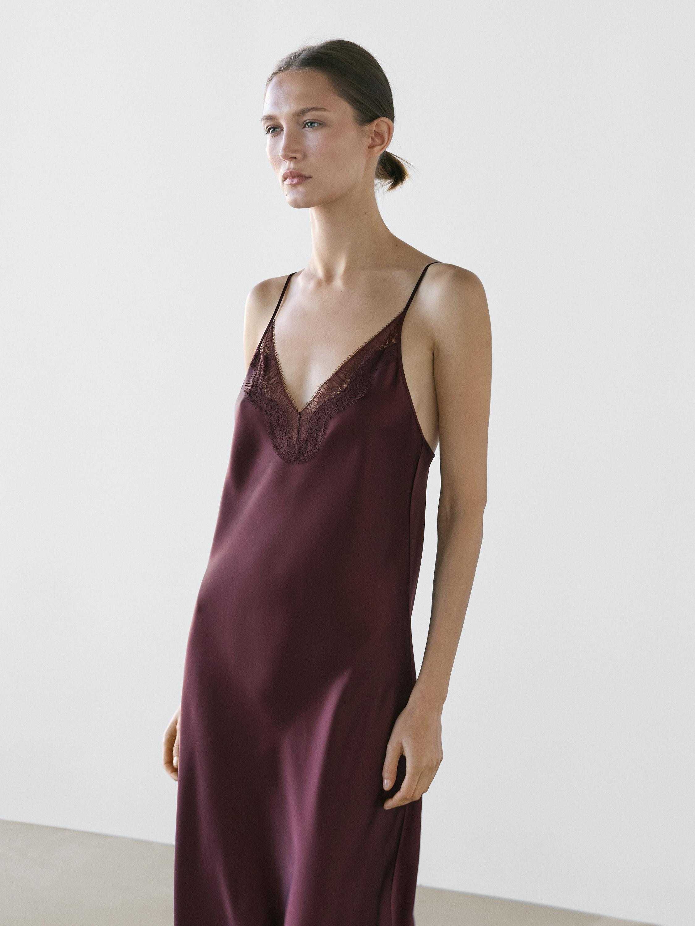 Robe midi fluide style nuisette \u00b7 Bordeaux \u00b7 Casquettes Et Chapeaux | Massimo Dutti | Massimo Dutti FR