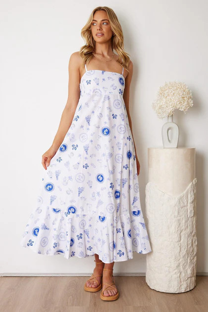 Caysha Dress - Blue Print | Esther & Co (AU)