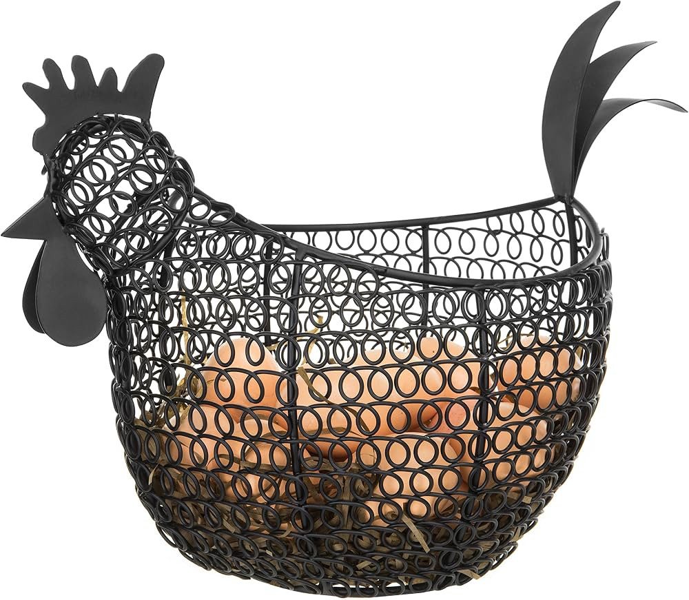 MyGift Black Metal Wire Fresh Egg Gathering Basket in Decorative Chicken Shaped Design, Farmhouse... | Amazon (US)