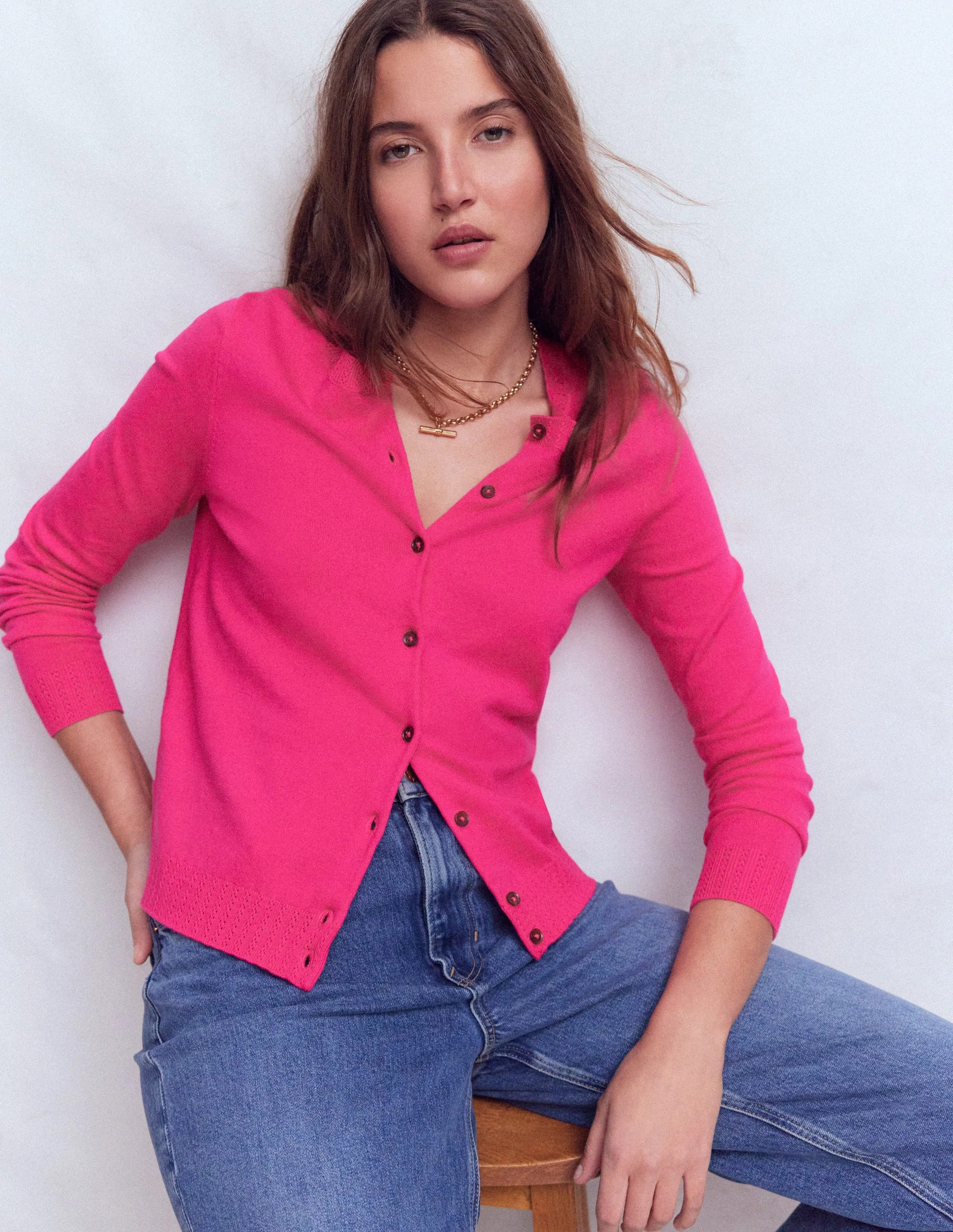 Emilia Cotton Crew Cardigan-Rich Emerald | Boden (US)