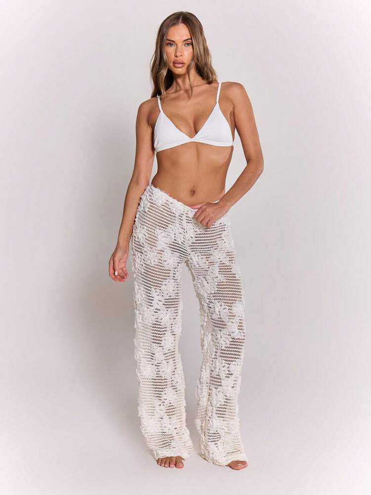 Musera Resort Boho Textured Floral Wide Leg Trousers Vacation Ibiza Fits Summer Boho Elegant Holiday Vacation Party Fall | SHEIN