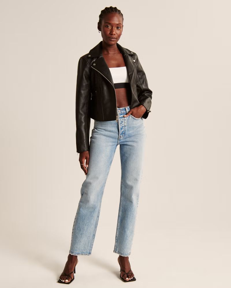 Women's Vegan Leather Moto Jacket | Women's | Abercrombie.com | Abercrombie & Fitch (US)