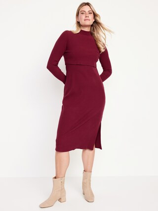 Maternity Mock Neck Double Layer Nursing Midi Dress | Old Navy (US)