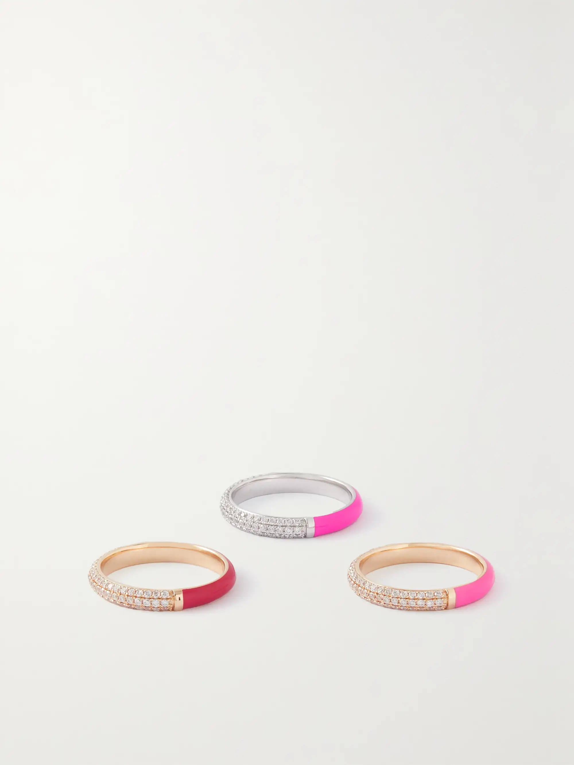 Lovers set of three 18-karat gold, enamel and diamond rings | NET-A-PORTER (US)
