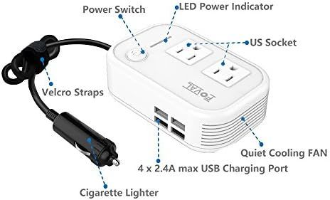 Foval 200W Car Power Inverter DC 12V to 110V AC Converter with 4 USB Ports Charger (White) | Amazon (US)