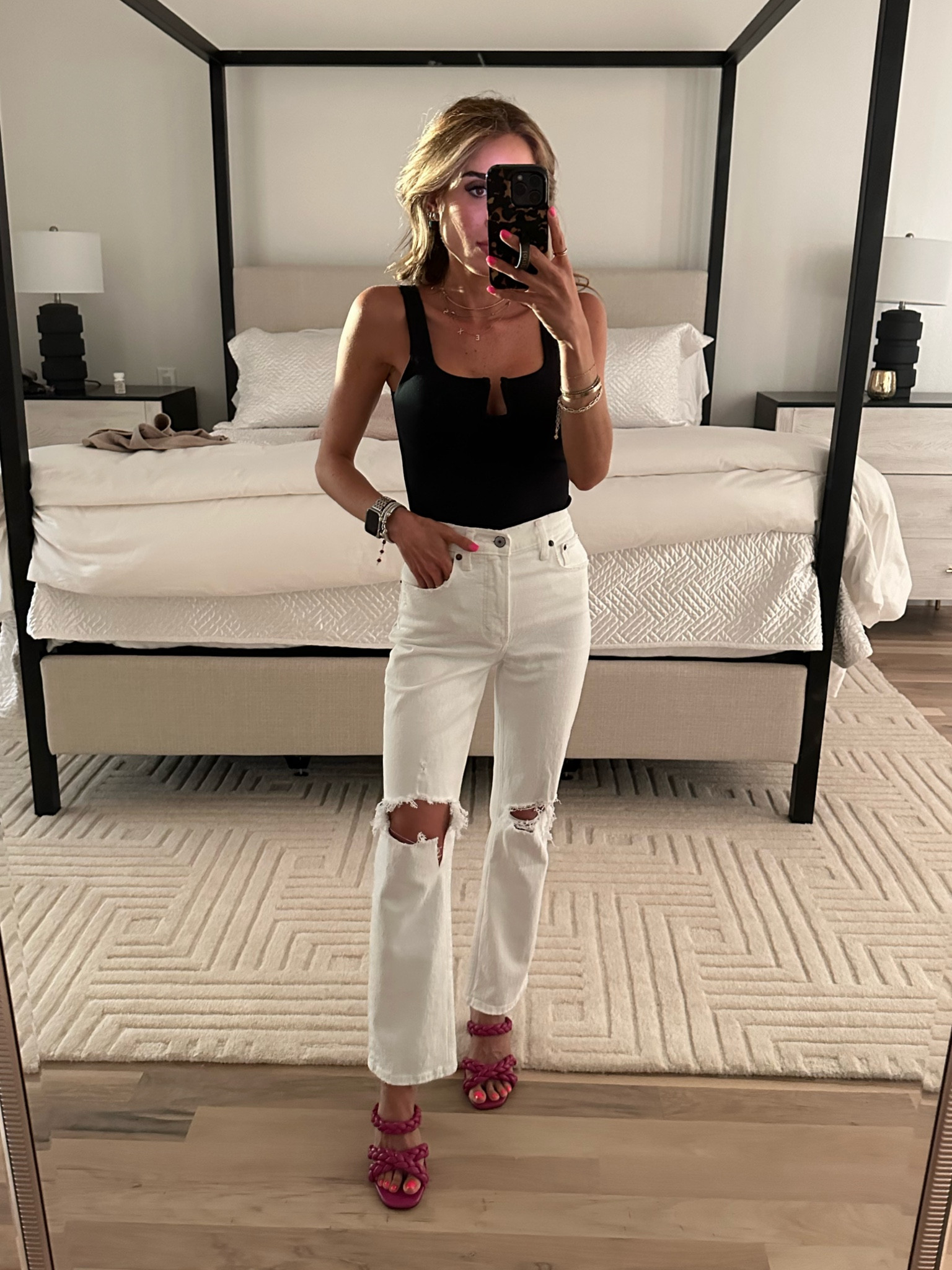 White straight jeans size 23 short, black bodysuit size Xs? Pink braided sandals 

#LTKunder50 #LTKunder100 #LTKsalealert