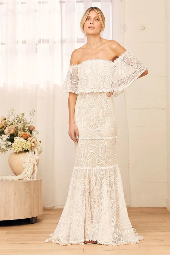 In My Life White Lace Off-the-Shoulder Mermaid Maxi Dress | Lulus (US)