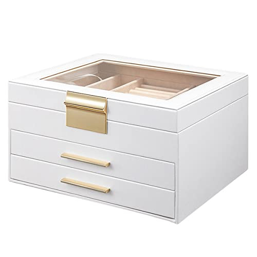 MILONT Jewelry Box For Women,3 Layers Jewelry Organizer With Glass Top,2 Drawers,Velvet Jewelry S... | Amazon (US)