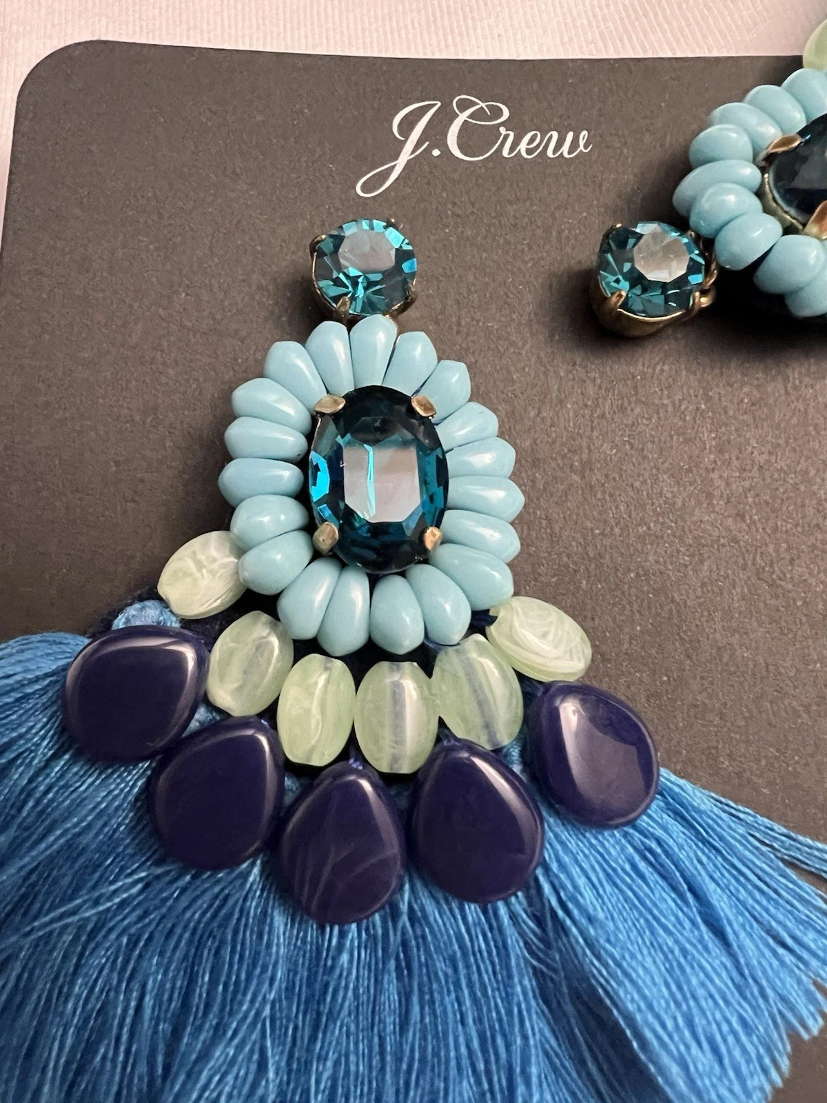 NWT J.Crew Blue Beaded Tassel Statement Earrings Crystal Fringe Drop | eBay | eBay US