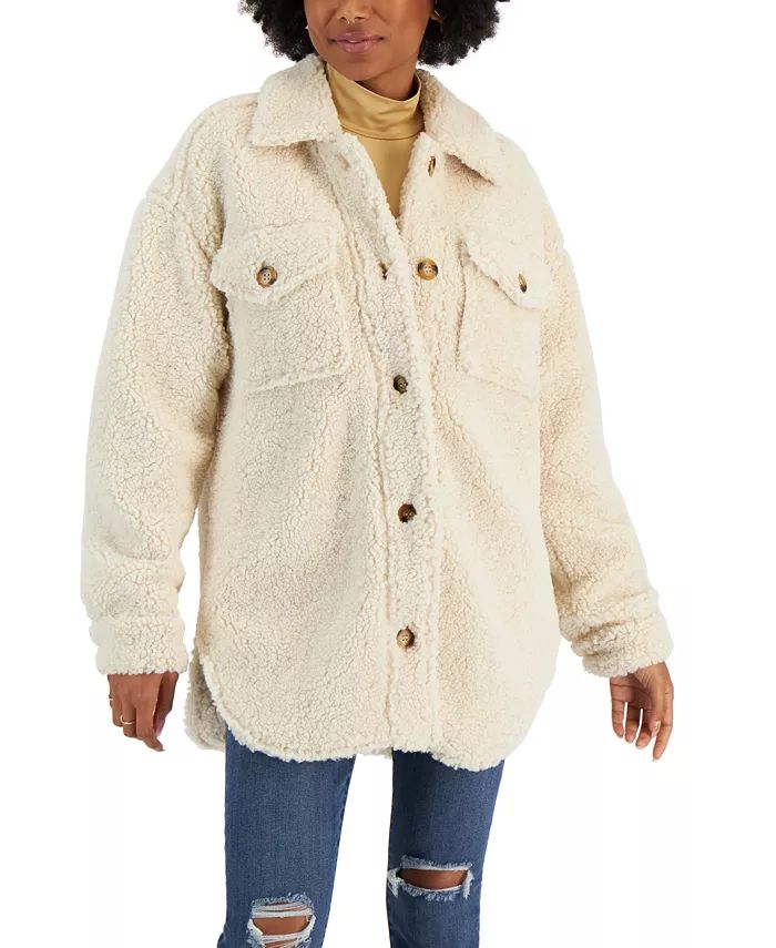 CoffeeShop Juniors' Fleece Shirt Jacket & Reviews - Coats & Jackets - Women - Macy's | Macys (US)