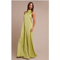 Chartreuse Satin High Neck Scoop Extreme Low Back Maxi Dress | PrettyLittleThing US
