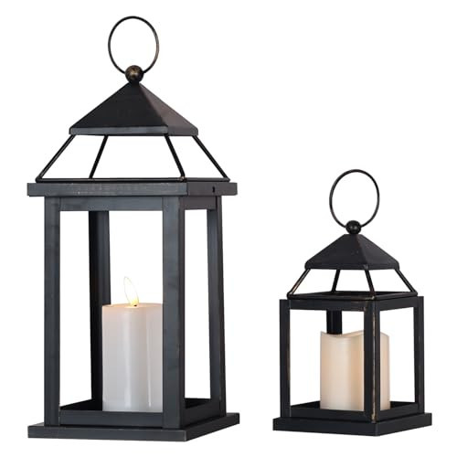 DECORKEY LED Candle Lantern Decorative Indoor & Outdoor, Set of 2 Vintage Hanging Lanterns Fall Decor with LED Candles, 14" & 9" Metal Outdoor Lantern for Patio Front Porch Chrismtas, Spring | Amazon (US)