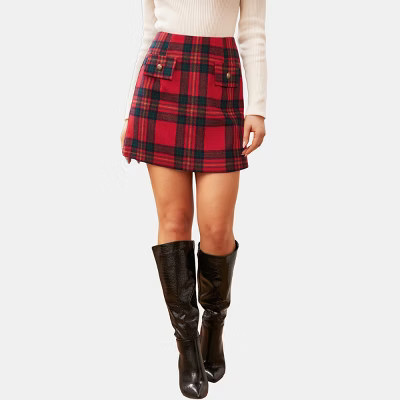 Women's Red Vibrant Tartan Plaid Mini Skirt - Cupshe-M-Red | Target