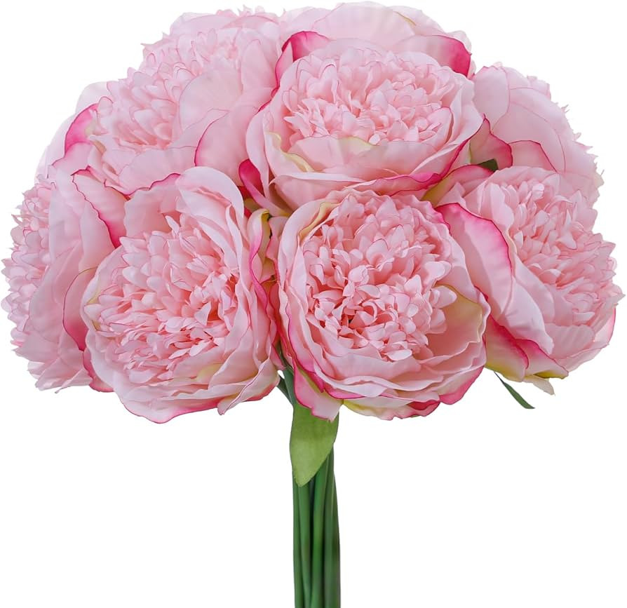 10PCS Deep Pink Realistic Silk Peonies Bouquet, Waterproof & UV Resistant Faux Peony Flowers, All... | Amazon (US)