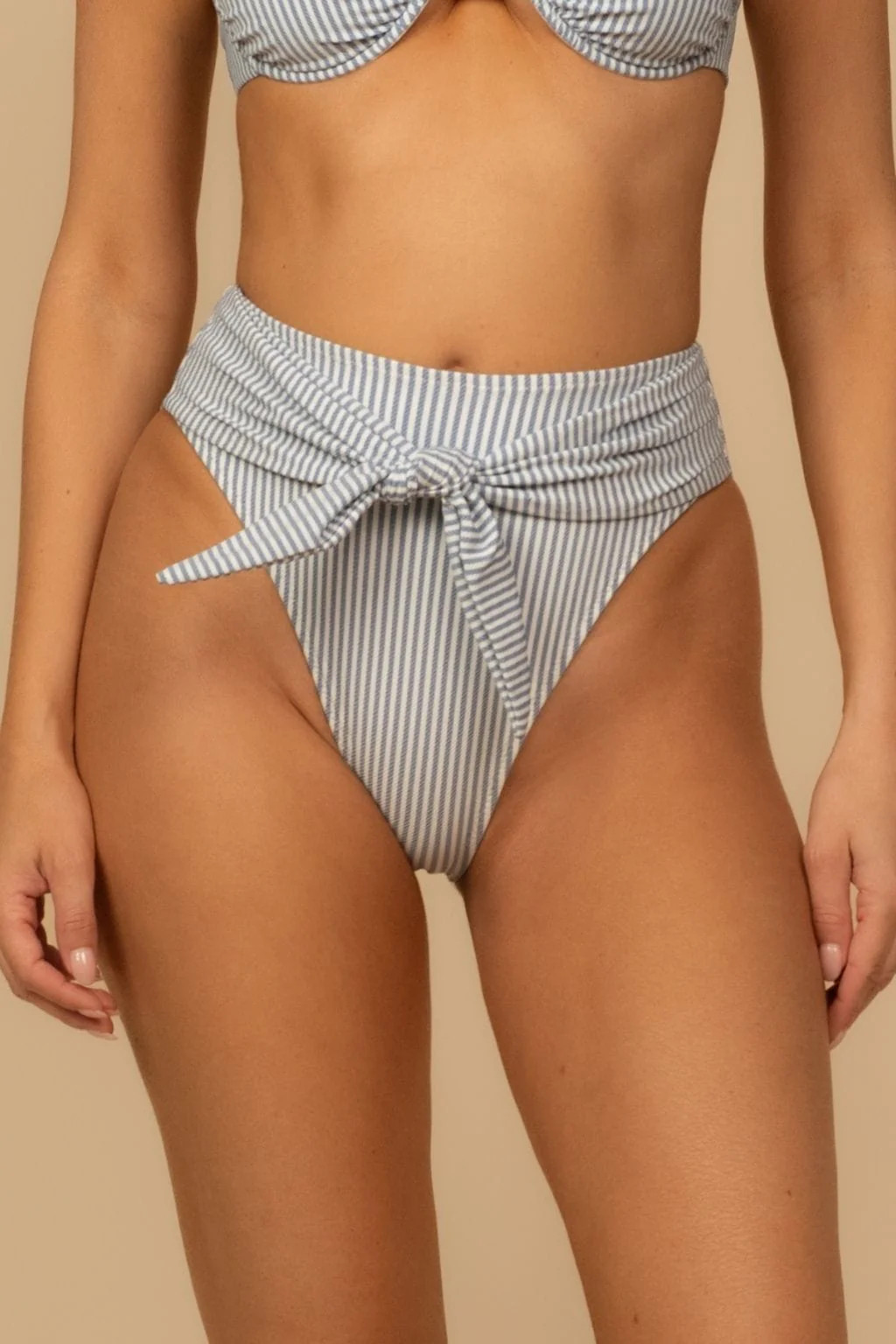 Classic Blue Stripe Paula Tie-Up Bikini Bottom | Montce